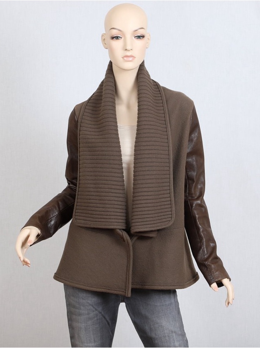 Givenchy olive green wool & lambskin leather oversized collar jacket Medium
